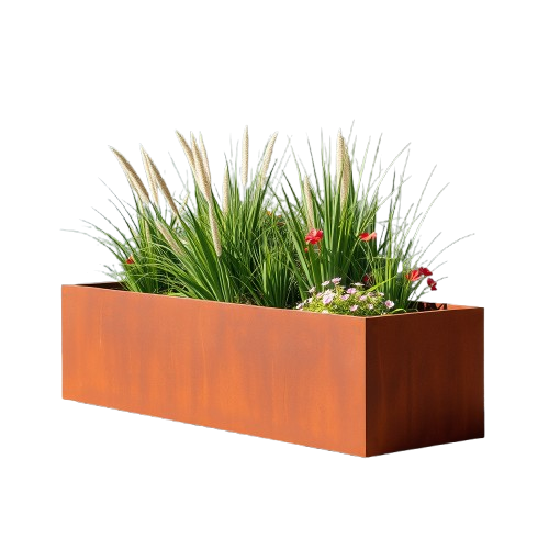 Cortenstaal plantenbak EdgePlanter met robuuste, roestige uitstraling, perfect voor een moderne tuin of terras.