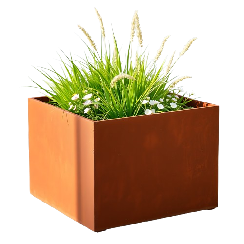 Cortenstaal plantenbak SteelRoot met robuuste uitstraling, ideaal voor het plaatsen van grotere planten in tuinen en buitenruimtes.