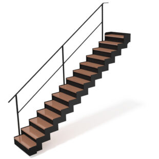 Trapleuning EdgeStep – strakke, moderne leuning gemonteerd op een minimalistische trap, met een industriële uitstraling.