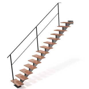 Hoofdbeeld van de Trap SolidStep met leuning – moderne trap met open treden en stevige leuning, ontworpen voor stabiliteit, veiligheid en een ruimtelijk effect.